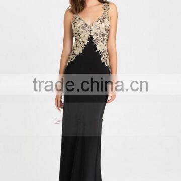 2016 V Neck Prom Dresses Chiffon With Applique And Beads Sweep Train Open Back photo-4