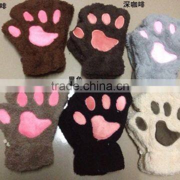 wholesale Bear Plush Cat Paw Soft Glove Women Winter Gloves