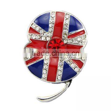 Crystal Poppy UK Brooch Beautiful Red Crystal Rhinestone Poppy Brooch UK flag British flag Brooch