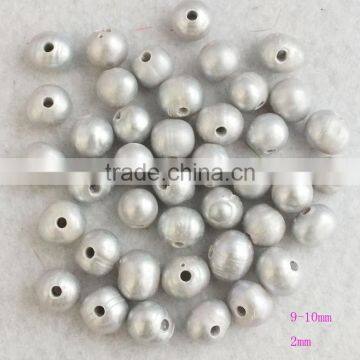 Bulk 100 pcs 9-10mm brown freshwater pearl 2mm beads