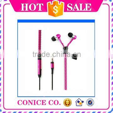 wholesale in-ear silicone zipper earphone with wire