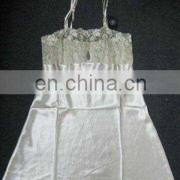 Lady's 100%polyester satin chemise with emb.lace underwear lingerie