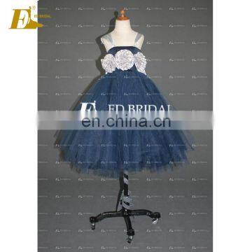 CE816 2015 China Cute Spaghetti Strap Navy Tulle Christmas Flower Girl Dresses