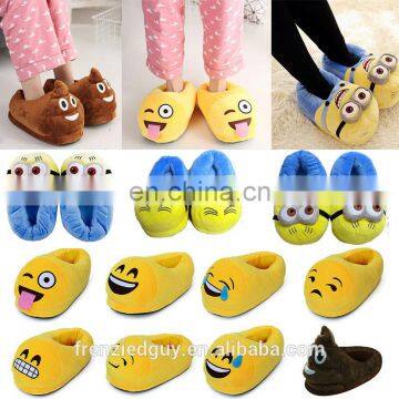 Factory wholesale cartoon minion plush emoji slipper for lady