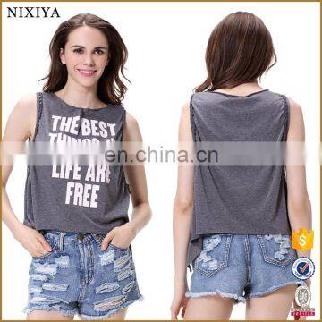 Super Thin Rayon Fabric Grey Print Tops Latest Short Top Designs For Women