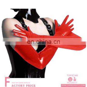 Long red and black pp material vinyl sexy womens adult wet look gloves for party