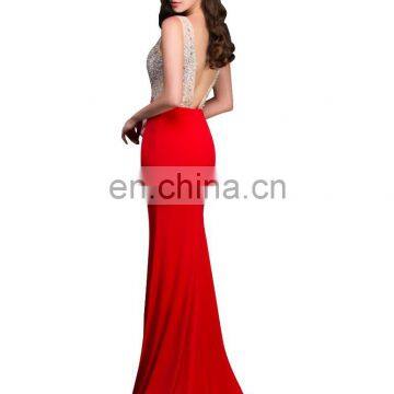 Grace Karin Women Sexy Backless V-Neck High-Split Shining Rhinestone Sequins Red Long Prom Dresses CL008914-1 photo-4