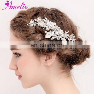 Bridal Hair Accessories Freshwater Pearls Enamel Leaf Clusters Lush Wedding Hair Side Comb Women Headwear For Jolly Holiday