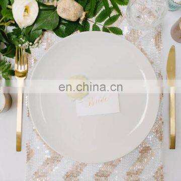 champagne and white chevron sequin table runner wedding