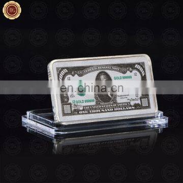 WR Collectible Pure Silver Bar USD 1000 Dollar Banknote Metal Coin with Plastic Case for Souvenir Gifts