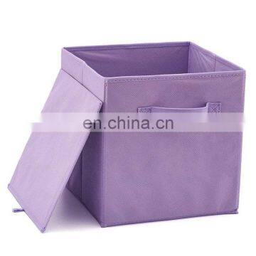 Non Woven Fabric Cardboard Storage Bin With Llid Folding Kids Toy Basket Bin Household Clothing Purple Laundry Basket