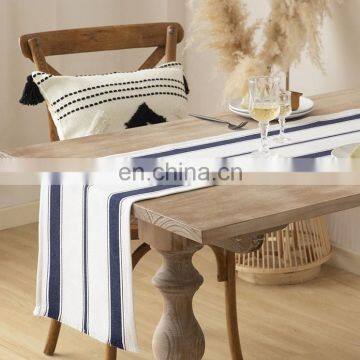 Hotel Bed Decoration Cotton Rope Woven Table Runner Striped Tasseled Table Runner photo-3