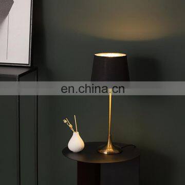 High quality modern luxury design hotel home decor black linen lampshade metal table lamp for bedroom