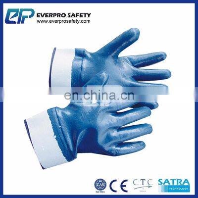 Oil Resistant Safety Cuff Cotton Jersey Shell Blue Nitrile Heavy Duty Gloves photo-5