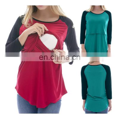 Wholesale Fashion Nursing Printed Tops 3/4 Sleeve Women's Breastfeeding Shirt