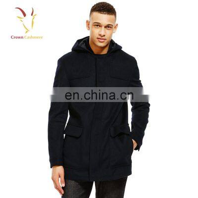 latest design men stylish Mongolian Cashmere Coat with hooded 100% cashmere coat