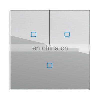 Type 86 UK/EU Standard 3 Gang 1/2 Way Wall Push Button Light Switch Tempered Glass Panel  Socketes and Switches Electrical 10A
