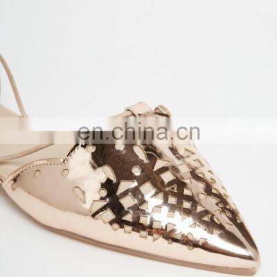 Women Point Toe Scalloped Design Lace up Ladies Flat Sandals Shoe photo-4