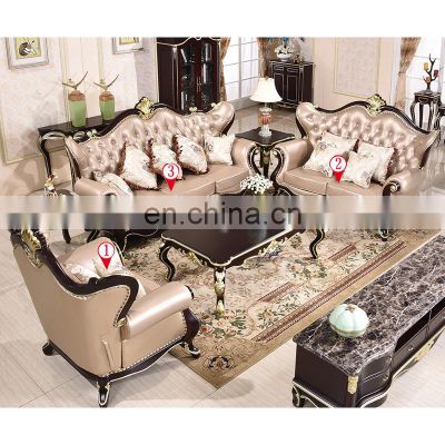 European living room furniture sofa luxury neo-classical American leather art 1 2 3 seaters sofa sets