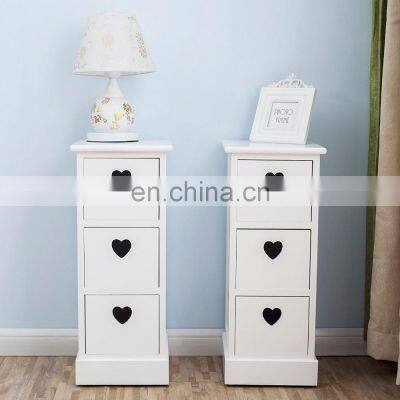 3 Drawers Elegant Heart Shape Pair of white Bedside Tables