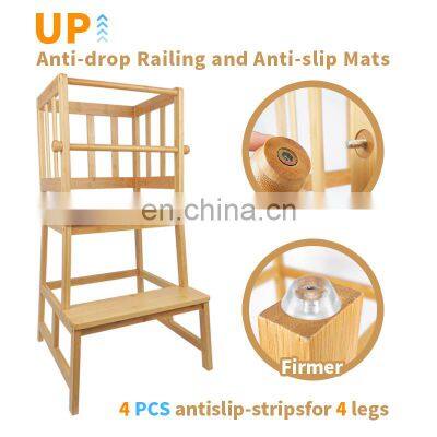 Bamboo Kitchen Step Stool Kids And Toddlers Kids Step Stool Standing Tower Learning Stool For Bathroom& Kitchen With Safety Rail photo-3