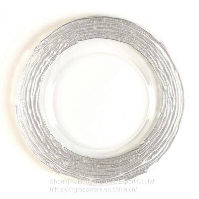 Amazon Sale Gold Silver Rimmed Glass Charger Decorative Dinner Plate For Wedding Party Restaurant photo-2