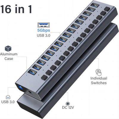 16 Ports USB 3.0 Hub With Individual On/Off Switches Splitter photo-2