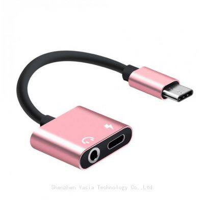 2 in 1 USB C Charging Earphone Adapter Type-C Audio Splitter Adapter Type C to 3.5 mm