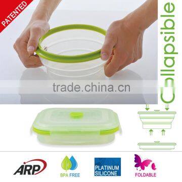 1L collapsible silicone food container with PP lid