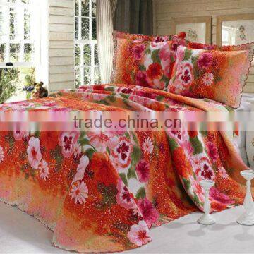 3 Pcs Gorgeous Sanded Quilt Bed Set Flower Design In Orange Color