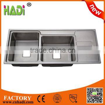 Small corner double bowl stainless steel sink kitchen sink with drain board HD11650B