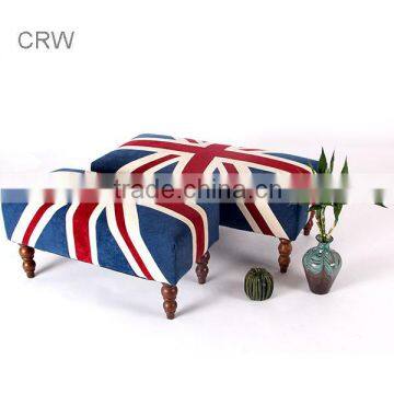 S-150-1 European Style Bench Stool Union Jack Fabric Covered Ottomans