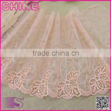 Trial Oder Garment Accessorieries luxury Lace,New Design Pink 8.46" Non-Strech Nylon Soft Warp Knitted Water Soluble Lace