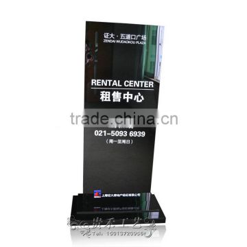 Demure design Acrylic poster display stand for house property ,black acrylic display stand