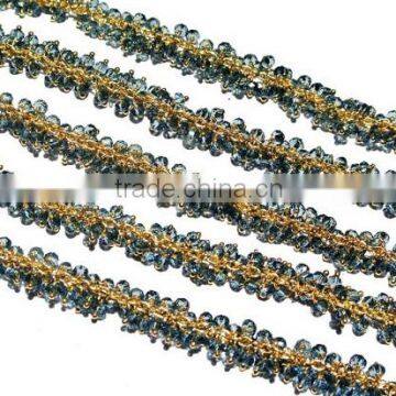 10 Feet London Blue Hydro Cluster Chain Gold Plated Wire Wrapped Beaded Chain, Handmade Dangling Chain, Linked Chain