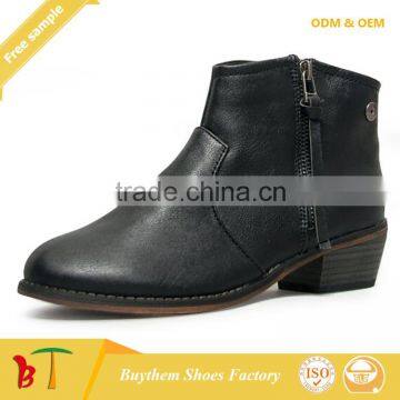 Flat Low Heel Brush Leahter Ladies Ankle Boots, Causal Slip on Leather Boot
