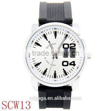 wholesale wrist watch ,mens stainless steel back quartz watch, Black silicone strap watch