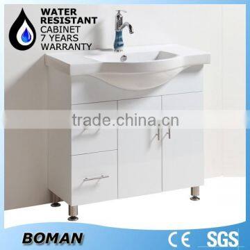 2015 Hangzhou Factory New Product 900mm Floor Standing White Highlight Bathroom Wash Cabinet With legs