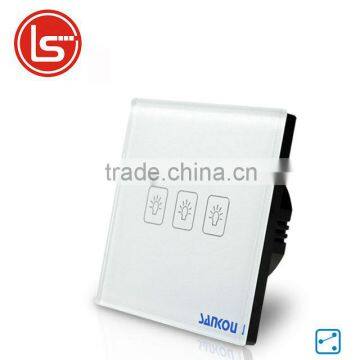 2016 Wall Light Touch Switch EU 3Gang2Way AC220V/110V White Crystal Glass Panel With LED Indicator Free Shipping
