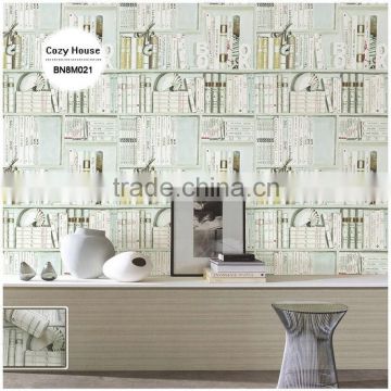 on sale printing pvc wallpaper, coffee vintage letters wall paper for study room , mould-proof wall decal brands                        
                                                Quality Choice