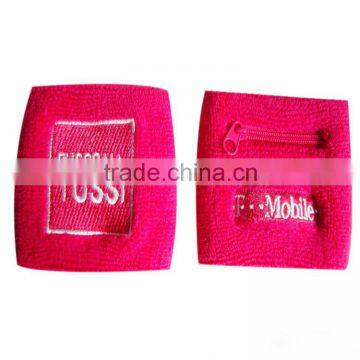 Fashion promotional sports cotton wristband with zipper pocket