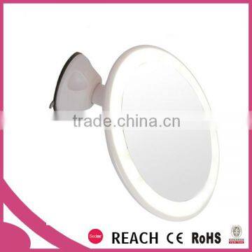 Plastic frame 10x magnifying wall mounted makeup mirror with led lights / rechargeable suction cup daily use lighted wall mirror