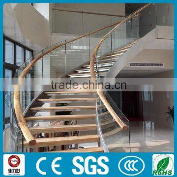 Office Building Commercial Wood Staircase Stainless Steel Framed