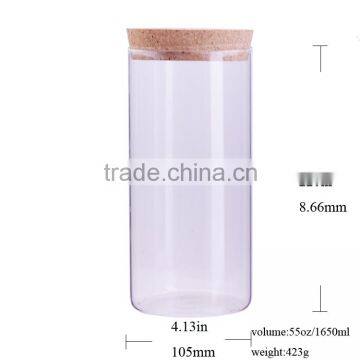 55oz factory directory buy a glass jar cork lid, glass jar packaging for wholesale