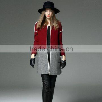 Women's Color-Block Wool Trimming Coat Outfit OEM ODM Type Clothes Factory Manufacturer Guangzhou