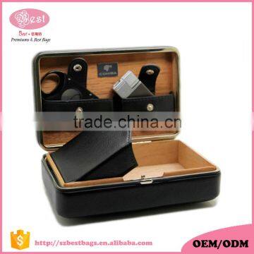 Portable genuine leather 4 pieces cigar box