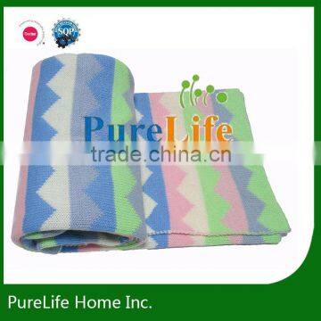 SZPLH Bright color chevron cotton knit baby blanket throw