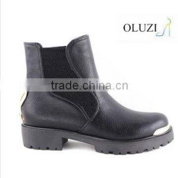 OLZ26 Latest design german rubber outsole PU upper Plush lining fashion black warm steel toe metal decor flat boots