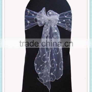 YHS#510 embroidered organza polyester banquet wedding wholesale chair cover sash bow