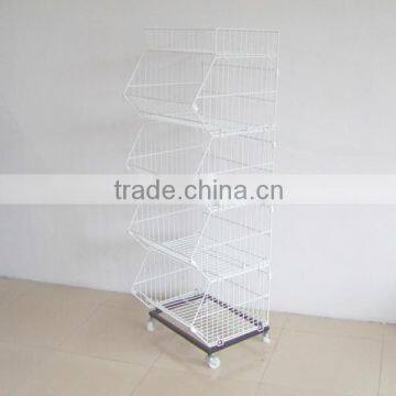 5 Tiers Rolling Wire Basket Storage Display Rack for Supermarket photo-2